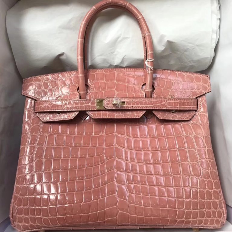 Hermes L5 Crevette Pink Shiny Crocodile Leather Birkin Bag 30cm