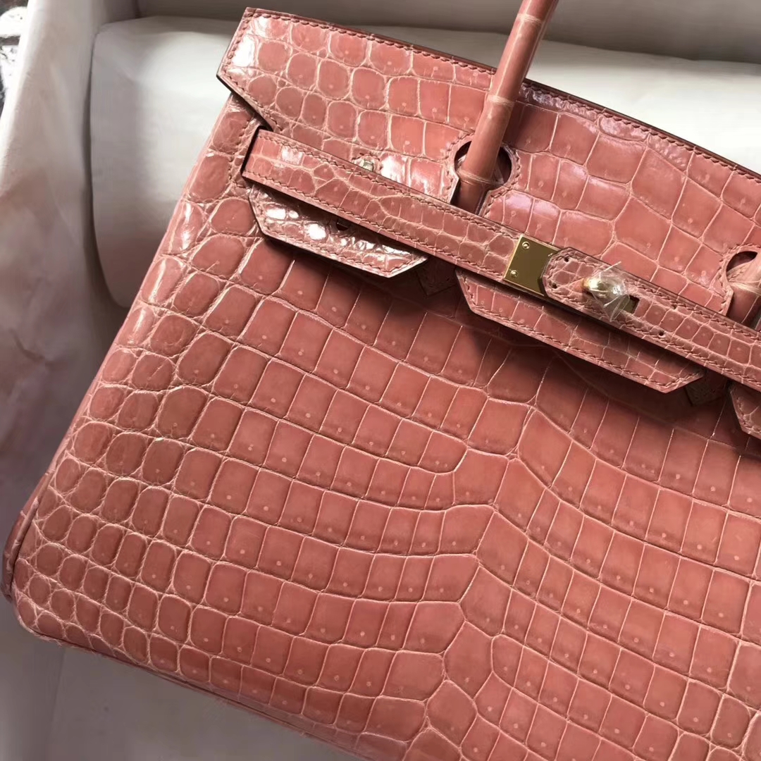 Discount Hermes L5 Crevette Pink Shiny Crocodile Leather Birkin Bag30cm