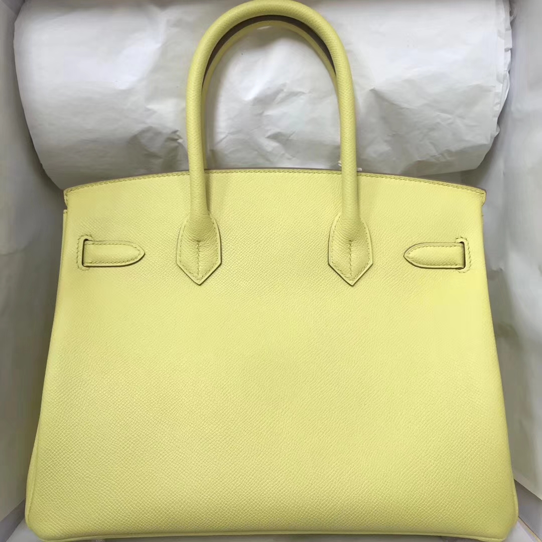 Fashion Hermes C9 Soupre Yellow Epsom Calf Leather Birkin Bag30CM Silver Hardware