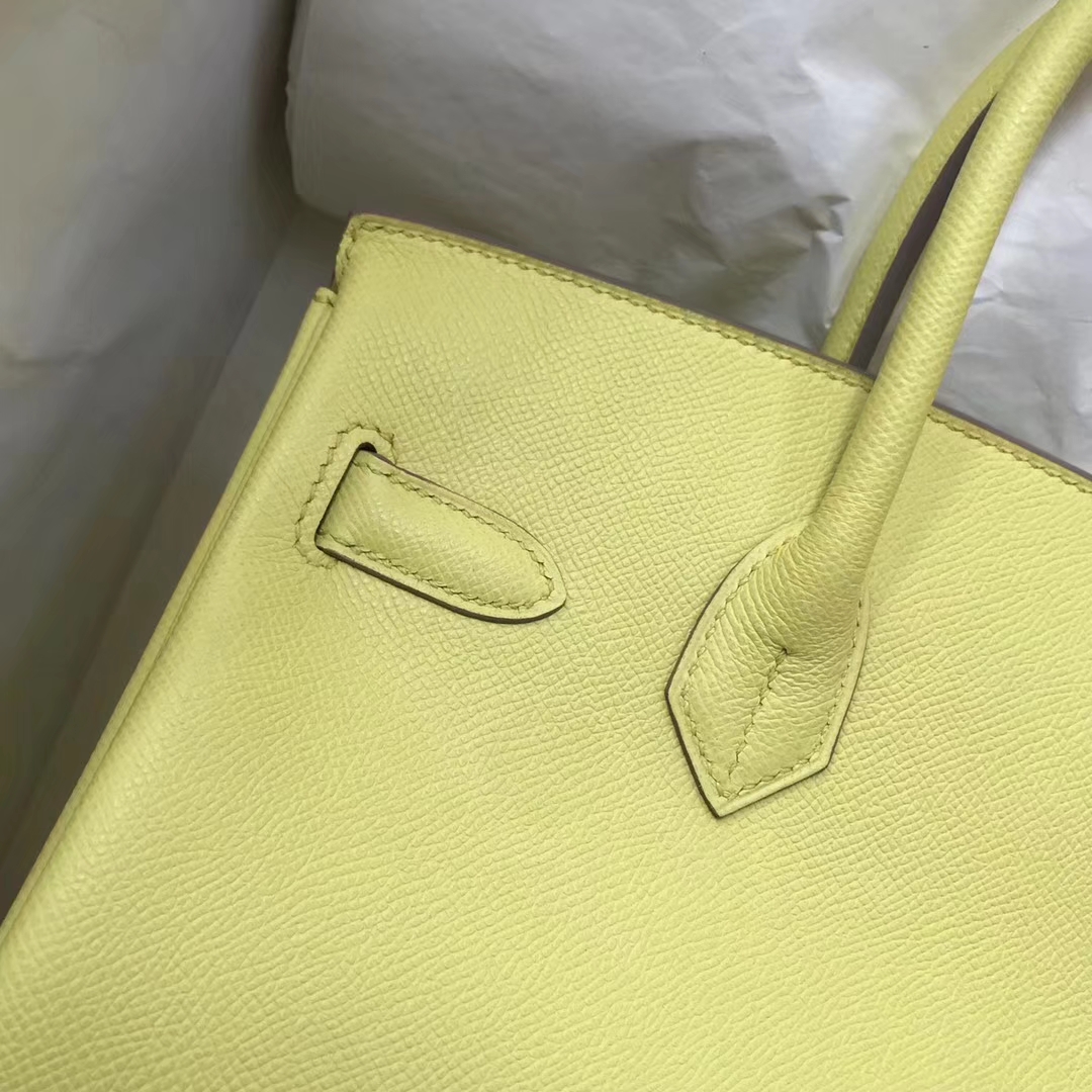 Fashion Hermes C9 Soupre Yellow Epsom Calf Leather Birkin Bag30CM Silver Hardware