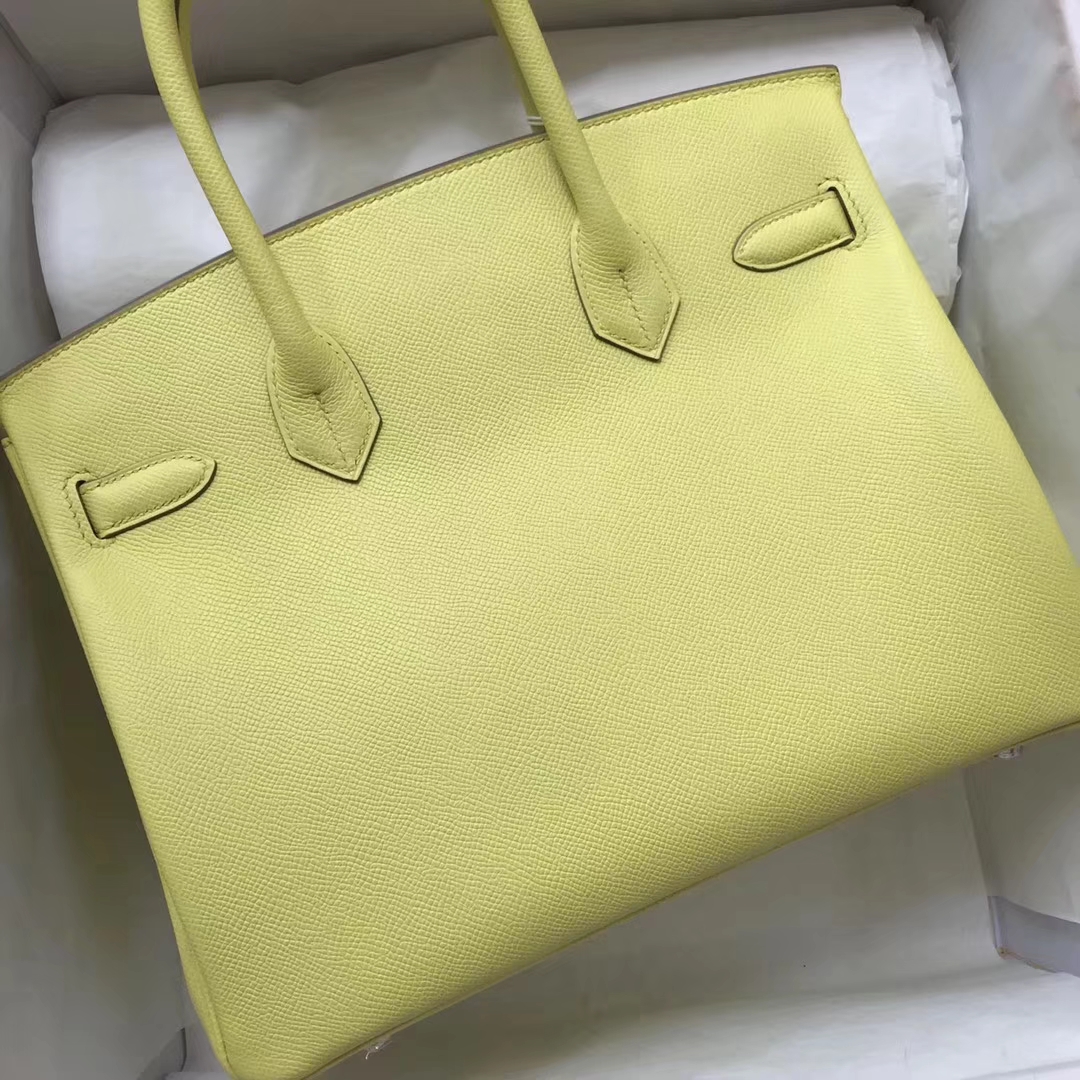 Fashion Hermes C9 Soupre Yellow Epsom Calf Leather Birkin Bag30CM Silver Hardware