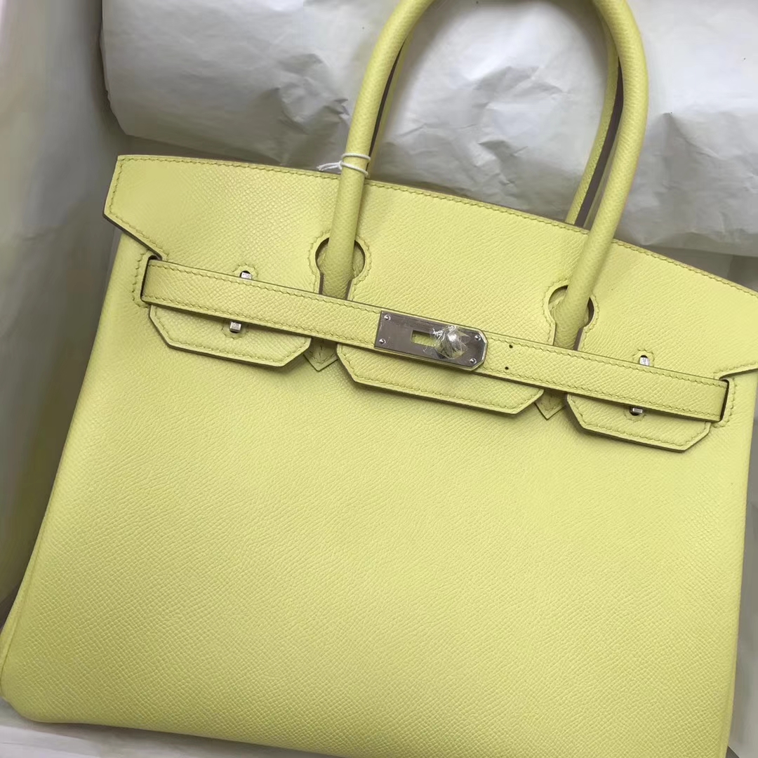 Fashion Hermes C9 Soupre Yellow Epsom Calf Leather Birkin Bag30CM Silver Hardware