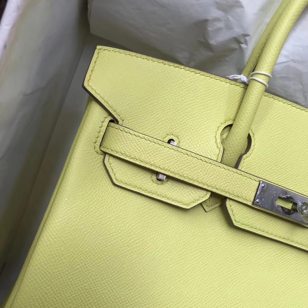 Fashion Hermes C9 Soupre Yellow Epsom Calf Leather Birkin Bag30CM Silver Hardware