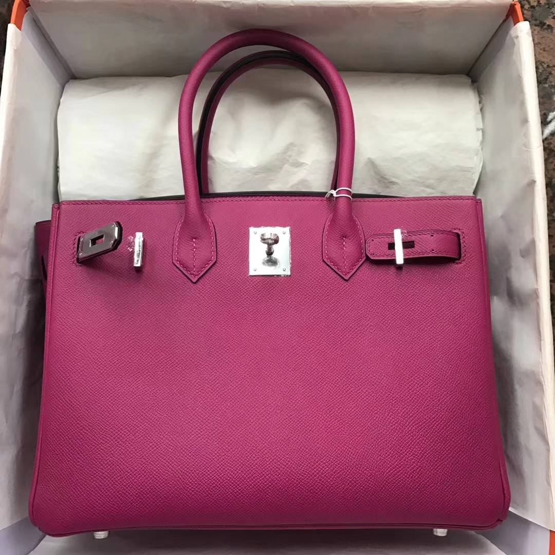 Noble Hermes L3 Rose Purple Epsom Calf Leather Birkin30CM Bag Silver Hardware