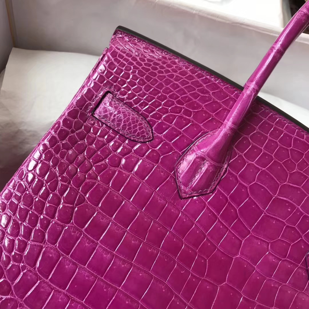 Pretty Hermes J5 Rose Scheherazade Shiny Porosus Crocodile Birkin30CM Handbag