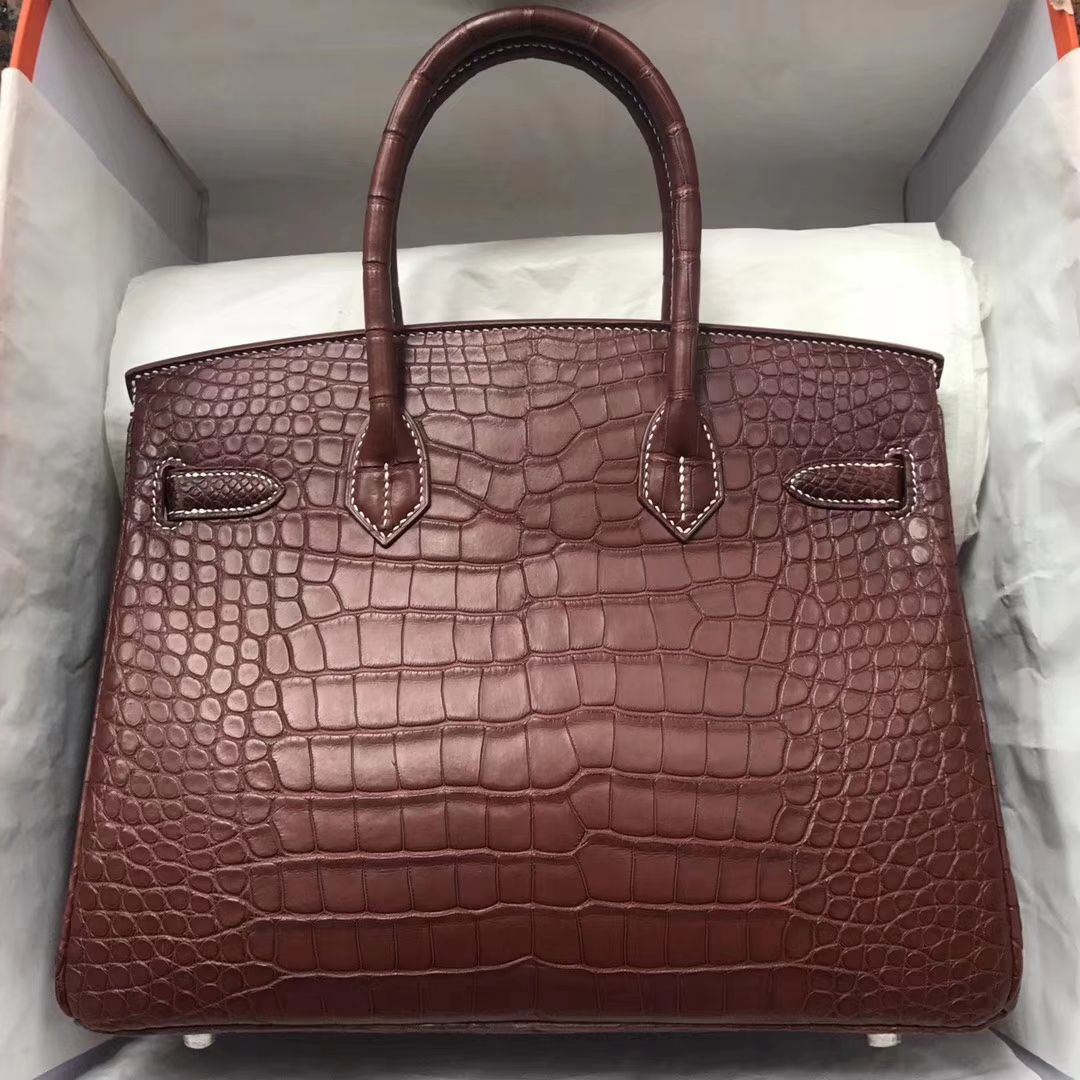 Sale Hermes CK31 Miel Brown Alligator Matt Crocodile Birkin Bag30CM Silver Hardware