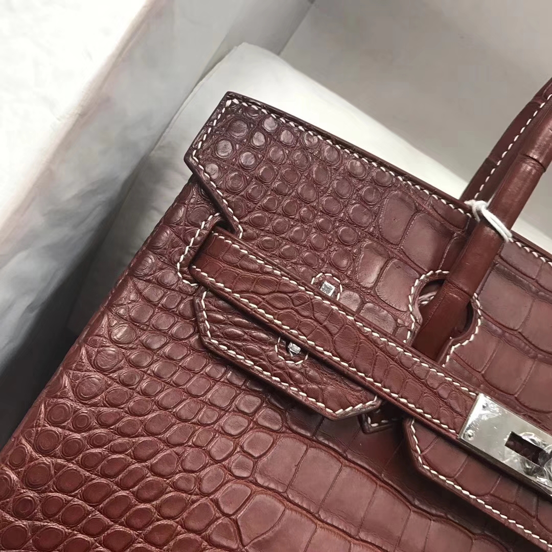 Sale Hermes CK31 Miel Brown Alligator Matt Crocodile Birkin Bag30CM Silver Hardware