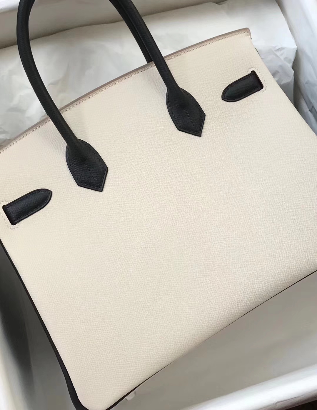 New Arrival Hermes CK10 Craie White/CK89 Black Epsom Calf Birkin30CM Bag