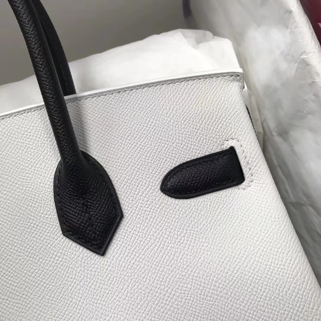 Noble Hermes 01 Pure White/CK89 Black Epsom Calf Birkin30CM Bag