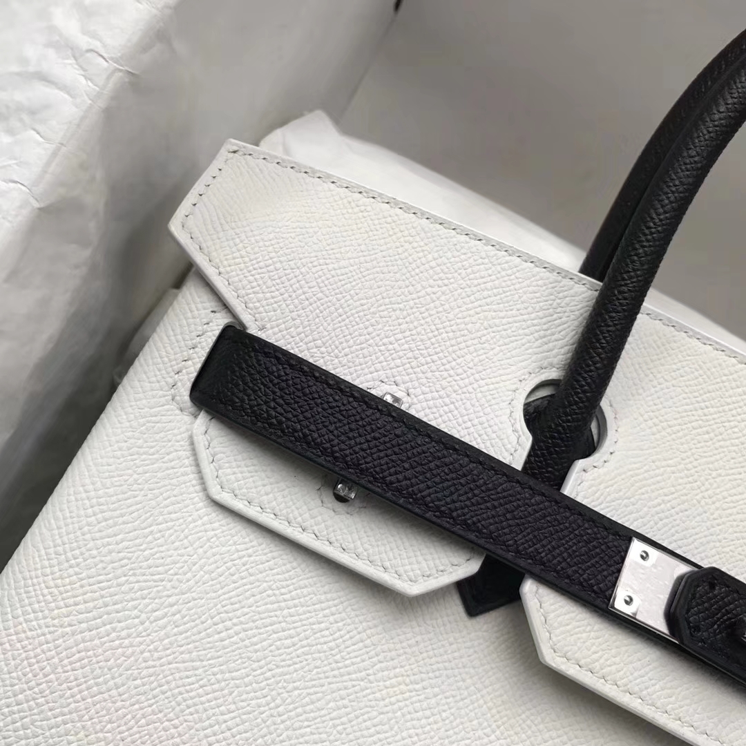 Noble Hermes 01 Pure White/CK89 Black Epsom Calf Birkin30CM Bag