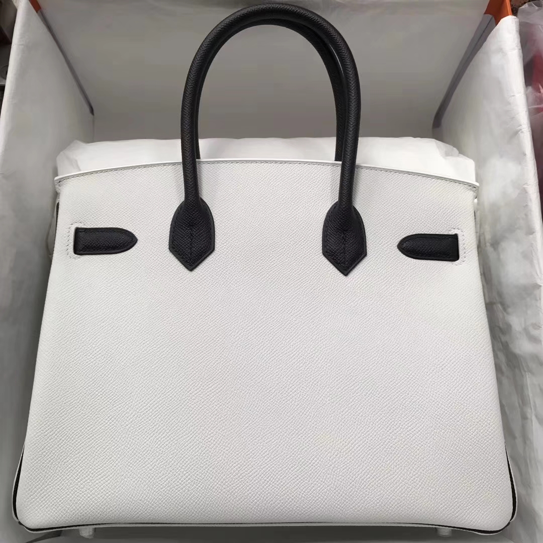 Noble Hermes 01 Pure White/CK89 Black Epsom Calf Birkin30CM Bag