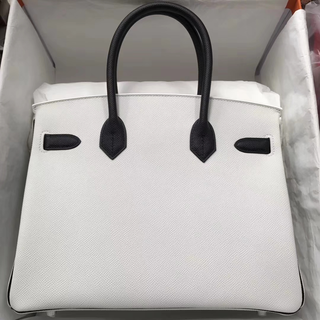 Noble Hermes 01 Pure White/CK89 Black Epsom Calf Birkin30CM Bag