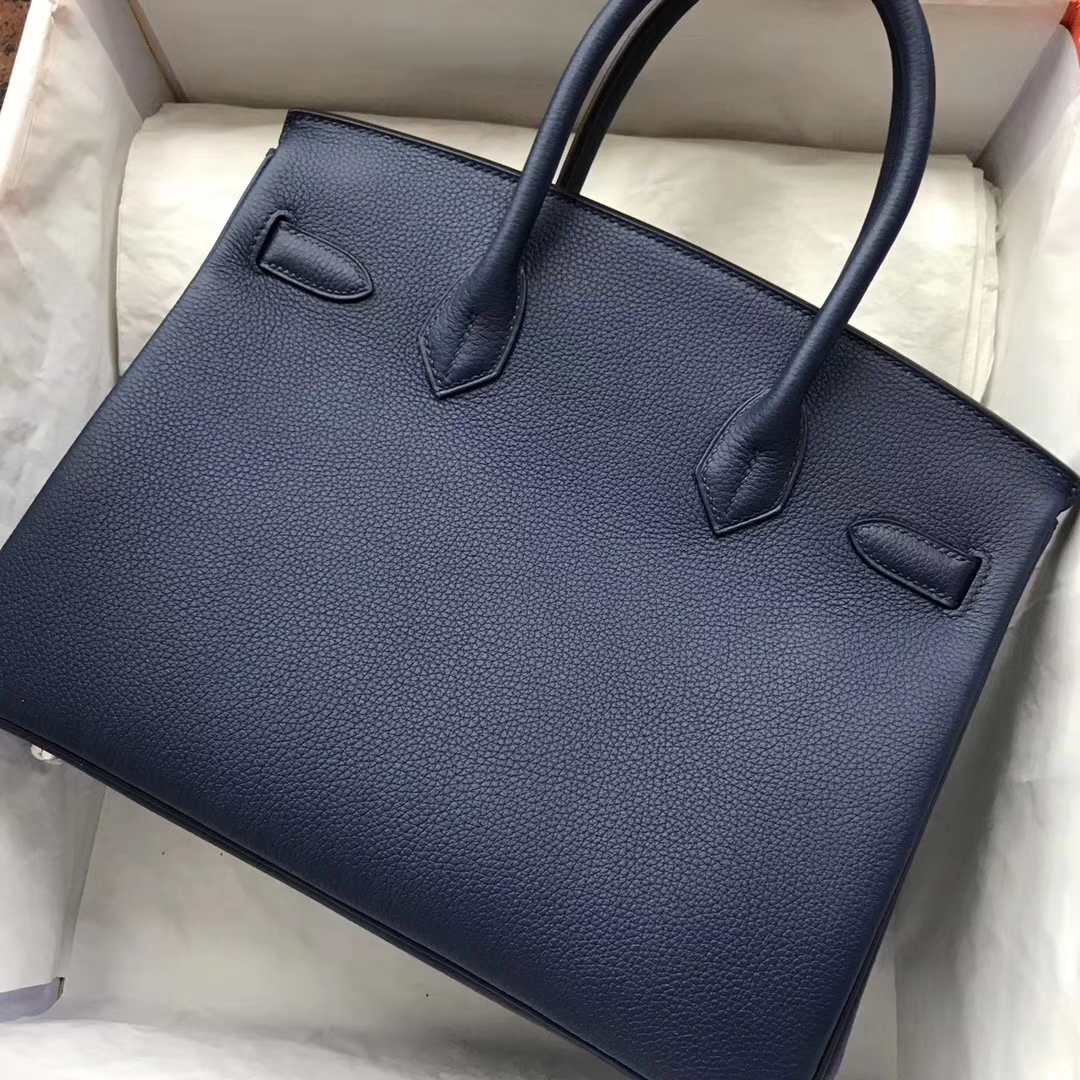 Hermes CK73 Blue Saphir Togo Calf Birkin30CM Tote Bag Silver/Gold Hardware