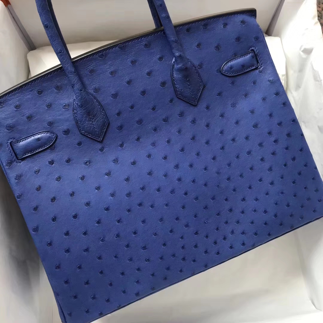 Noble Hermes 7T Blue Electric Ostrich Leather Birkin30CM Tote Bag Gold Hardware