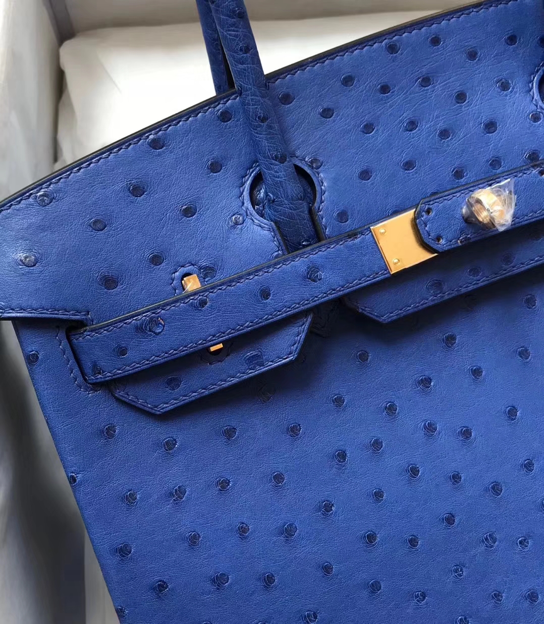 Noble Hermes 7T Blue Electric Ostrich Leather Birkin30CM Tote Bag Gold Hardware