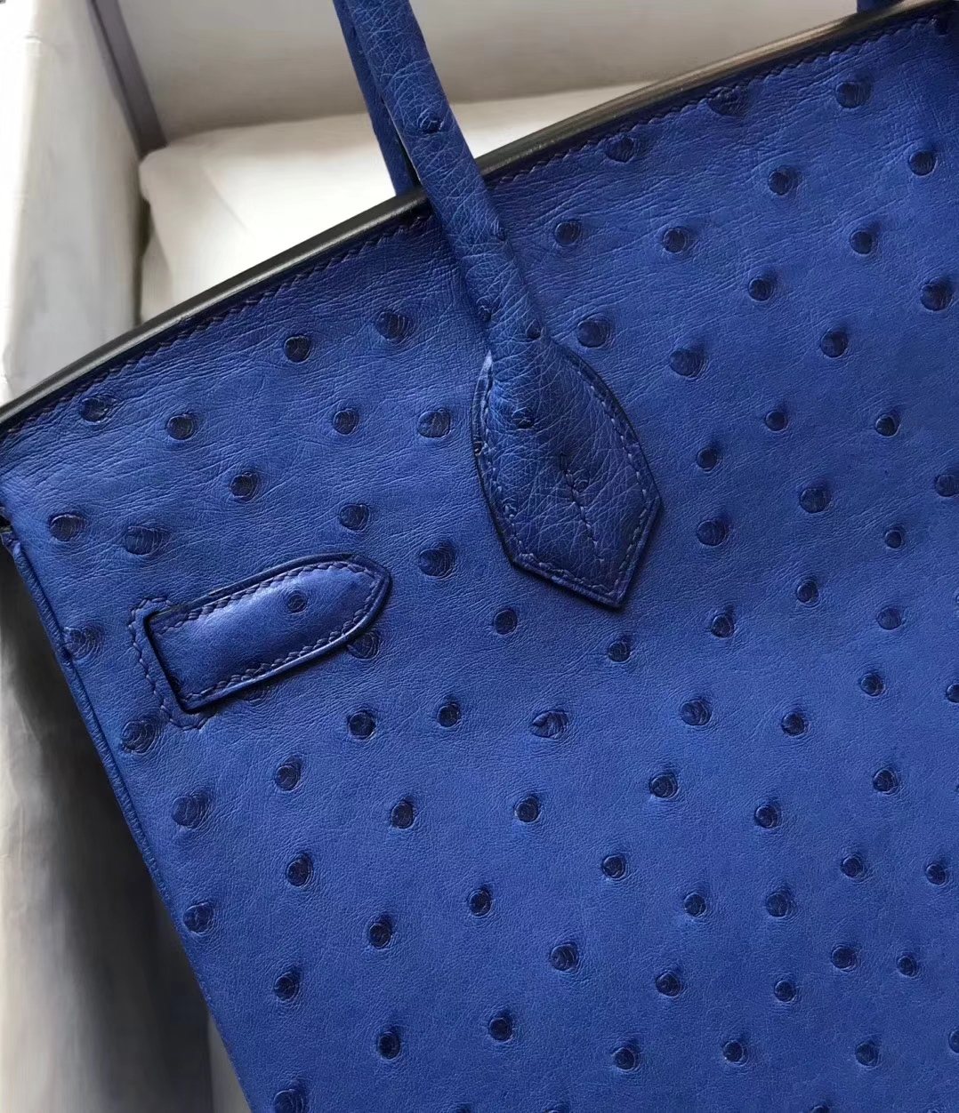 Noble Hermes 7T Blue Electric Ostrich Leather Birkin30CM Tote Bag Gold Hardware