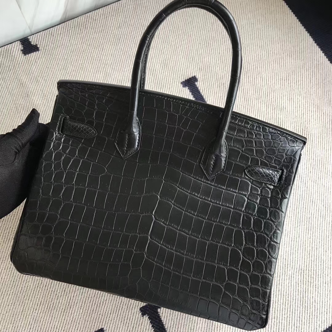 Wholesale Hermes CK89 Black Crocodile Matt Birkin30cm Bag Silver Hardware