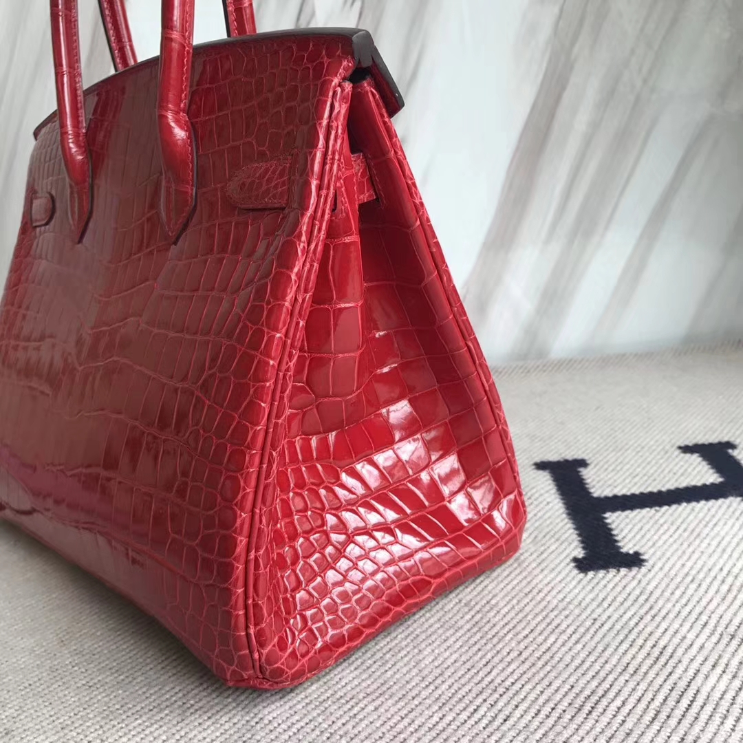 Pretty Hermes Porosus Shiny Crocodile Birkin30CM Bag in CK95 Braise Gold Hardware