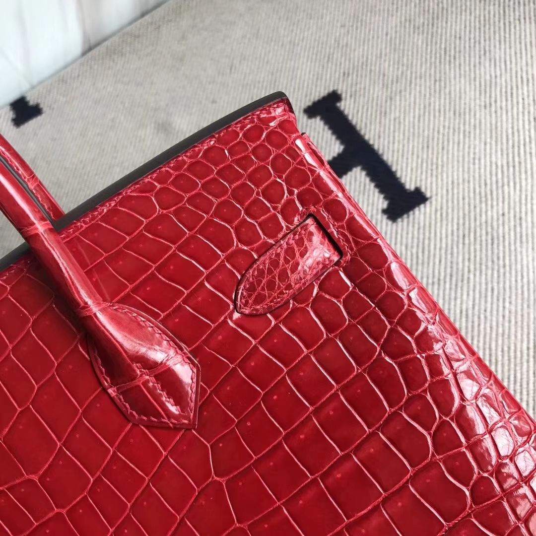 Pretty Hermes Porosus Shiny Crocodile Birkin30CM Bag in CK95 Braise Gold Hardware
