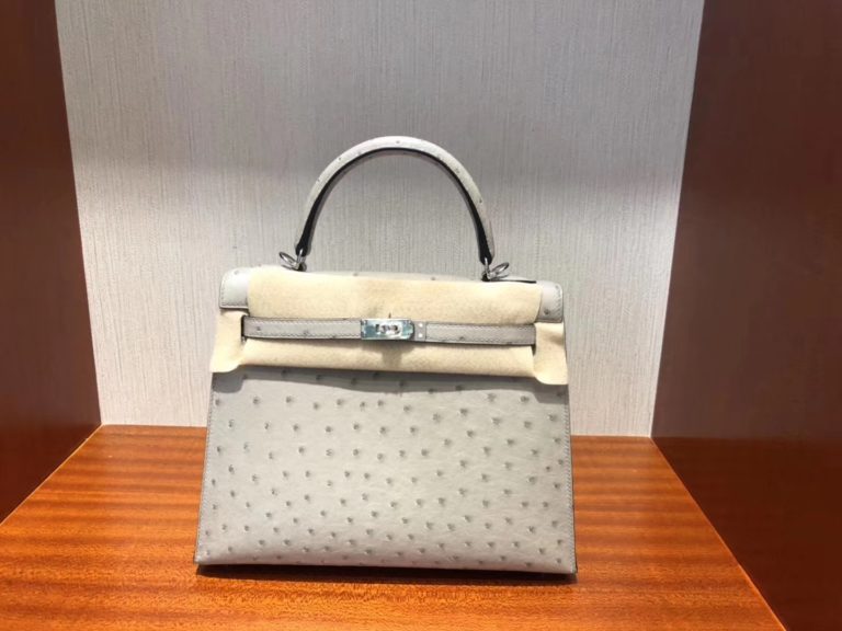 Hermes KK Ostrich Kelly Bag 25CM in Blue Glacier Silver Hardware