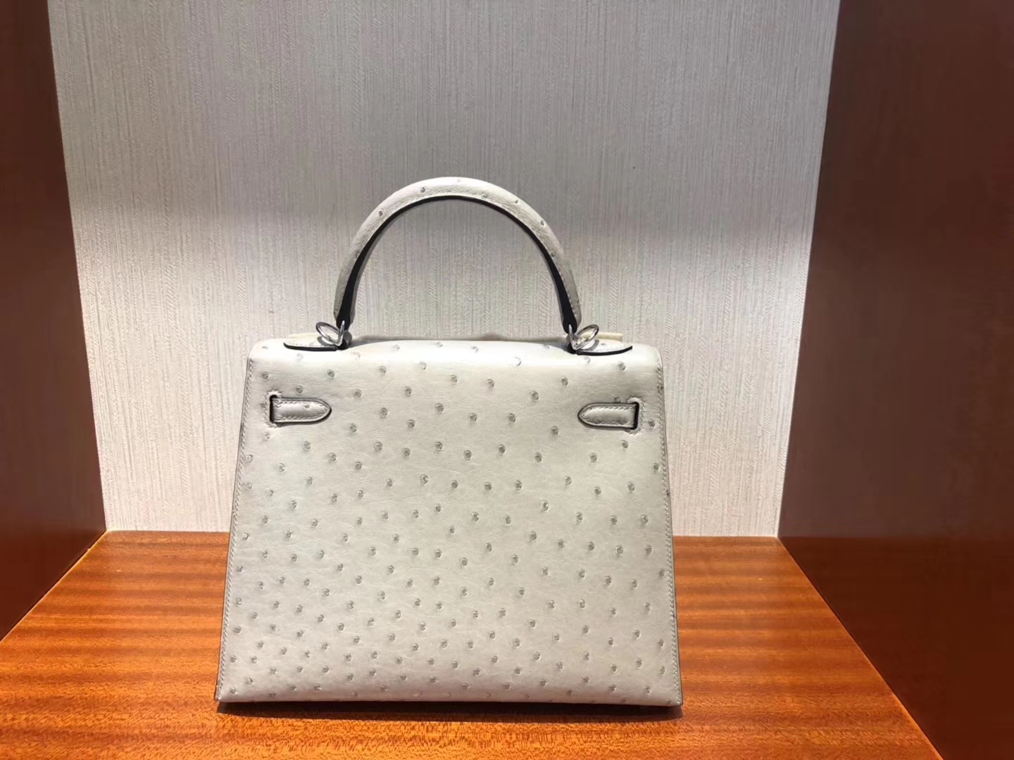 Fashion Hermes KK Ostrich Kelly Bag25CM in Blue Glacier Silver Hardware