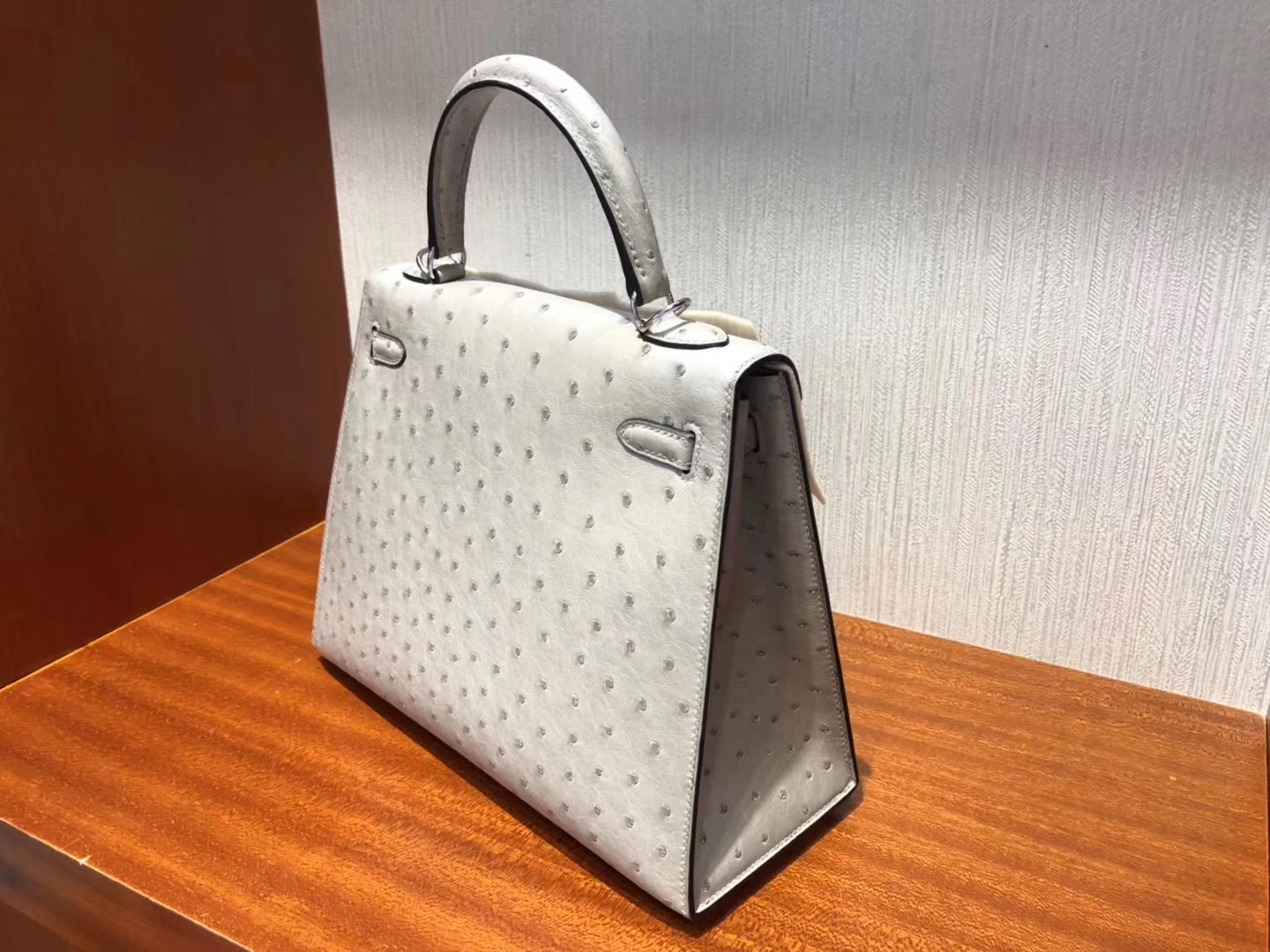 Fashion Hermes KK Ostrich Kelly Bag25CM in Blue Glacier Silver Hardware