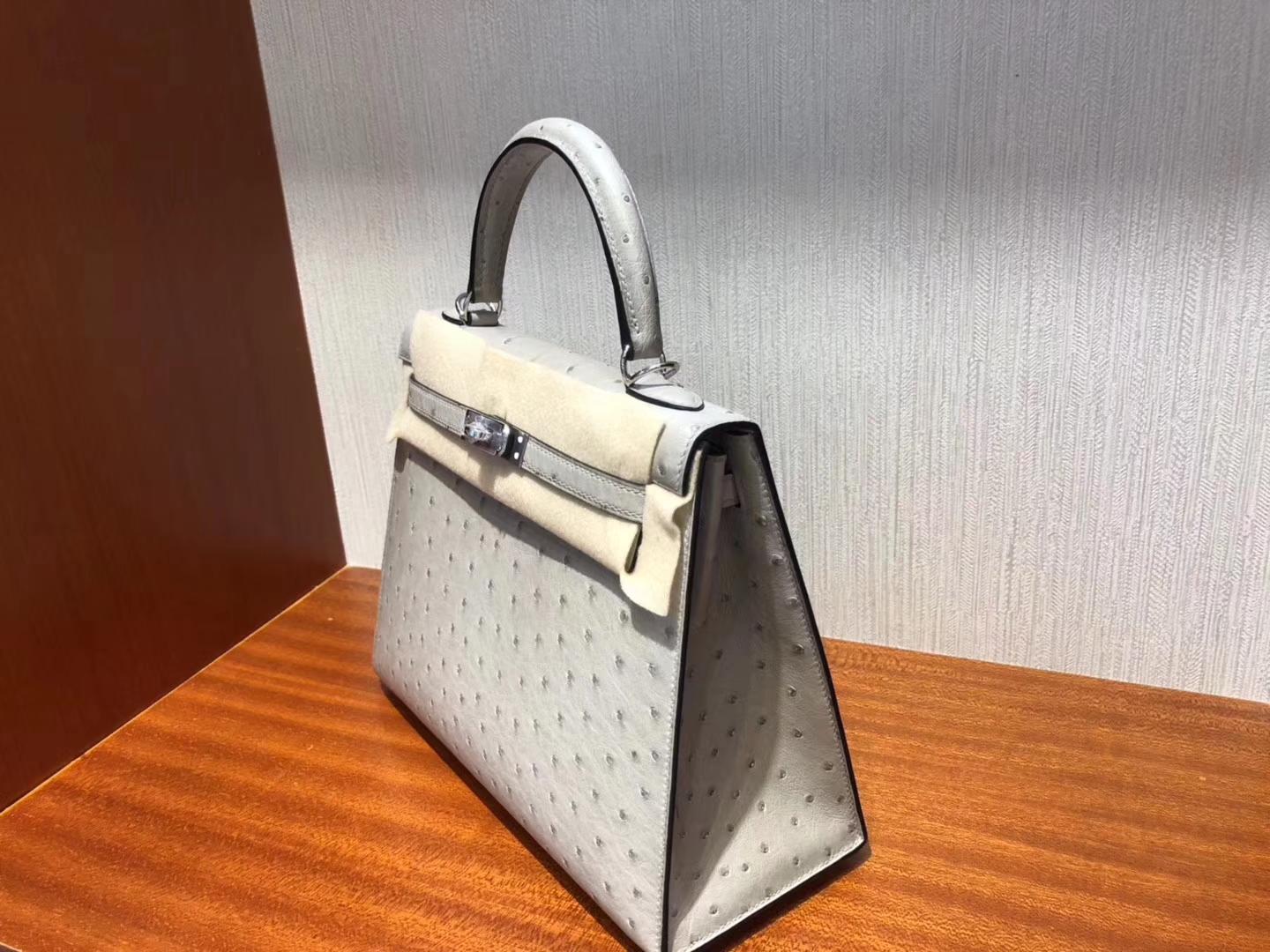 Fashion Hermes KK Ostrich Kelly Bag25CM in Blue Glacier Silver Hardware