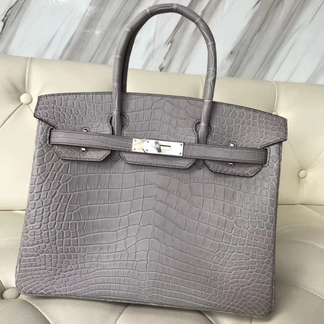 Elegant Hermes Galaxy Grey Crocodile Matt Birkin30CM Bag Silver Hardware
