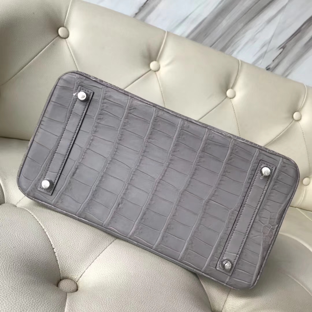 Elegant Hermes Galaxy Grey Crocodile Matt Birkin30CM Bag Silver Hardware