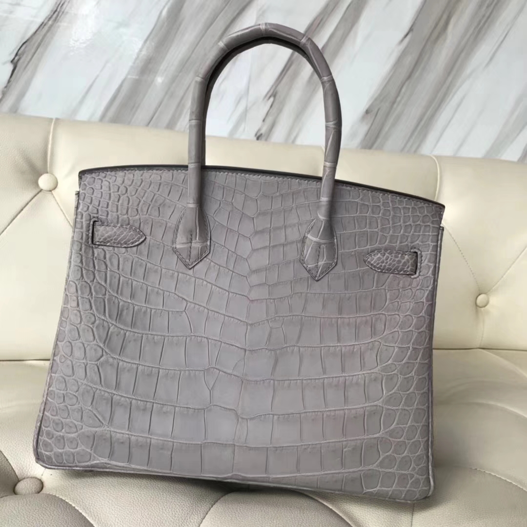 Elegant Hermes Galaxy Grey Crocodile Matt Birkin30CM Bag Silver Hardware