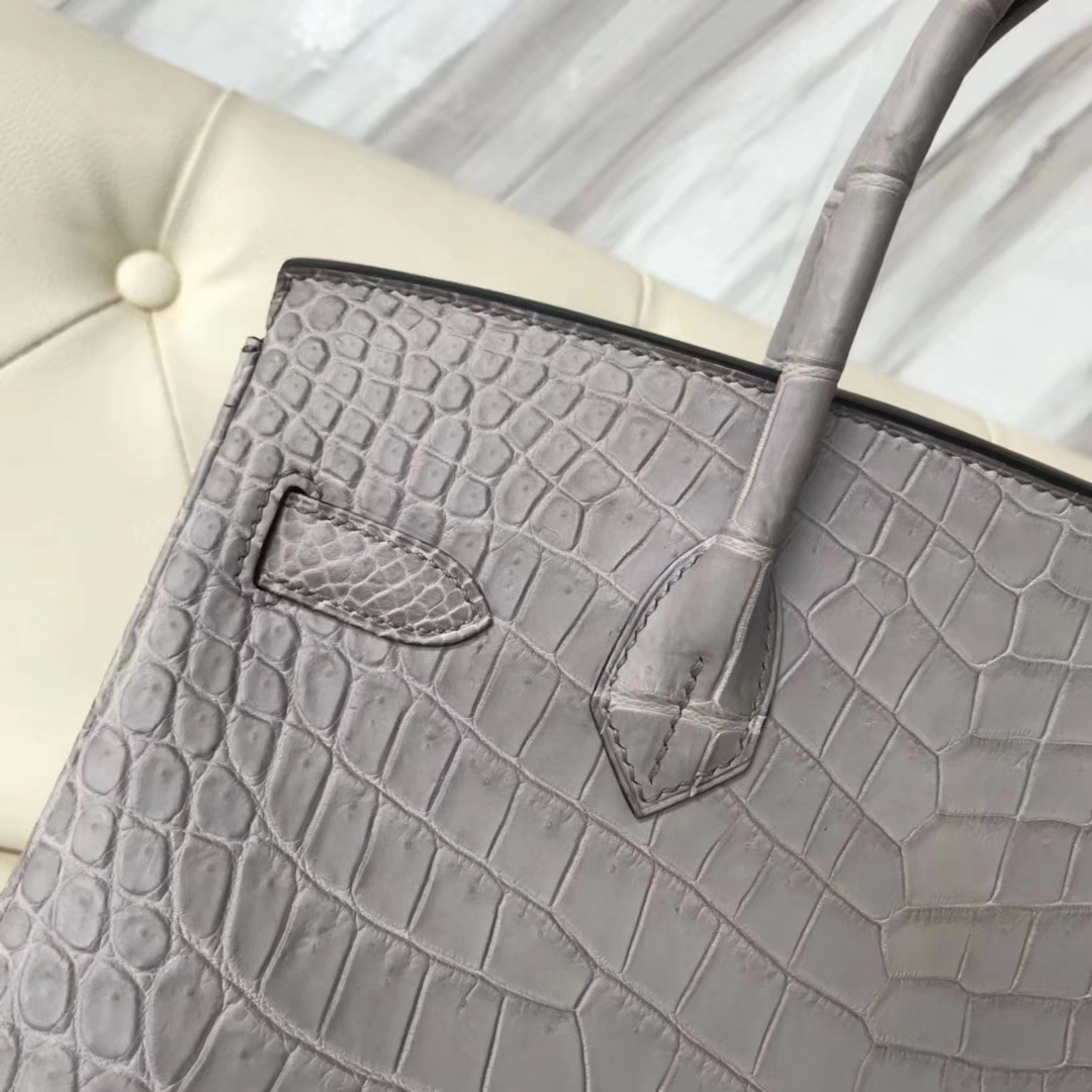Elegant Hermes Galaxy Grey Crocodile Matt Birkin30CM Bag Silver Hardware