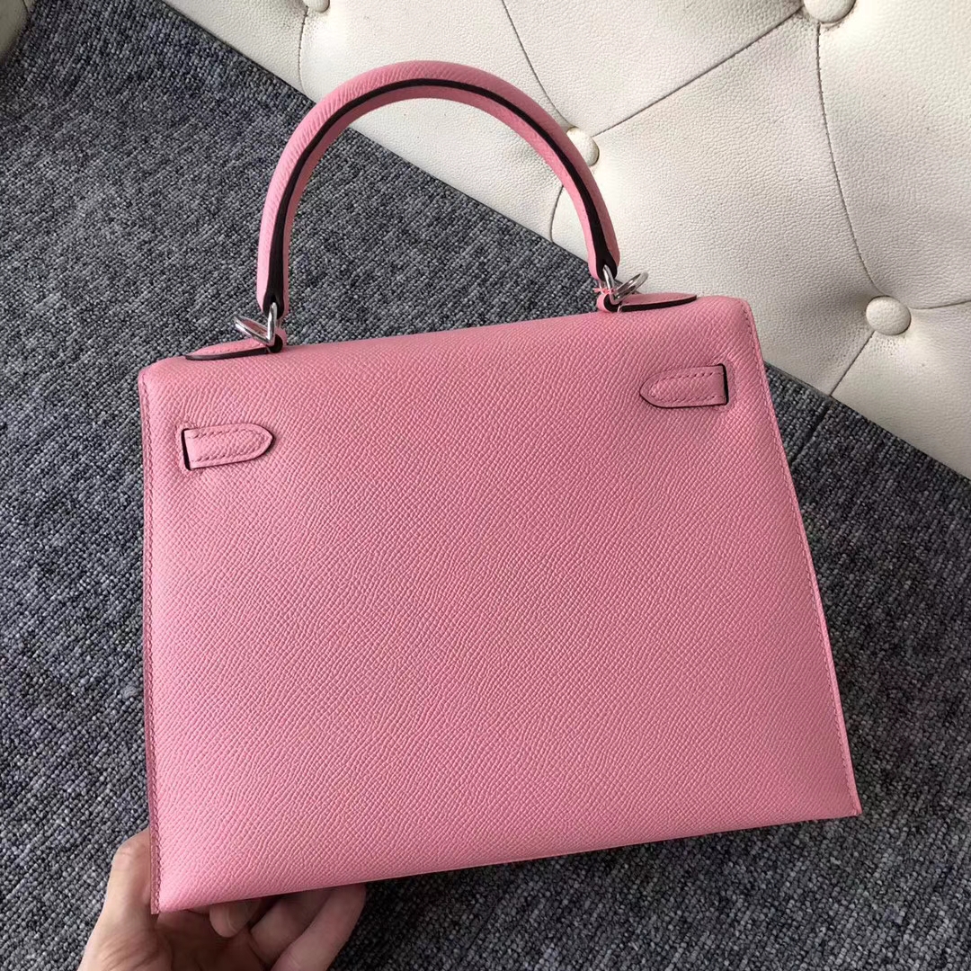 Pretty Hermes Epsom Calf Kelly Bag25CM in 1Q Rose Confetti Silver Hardware