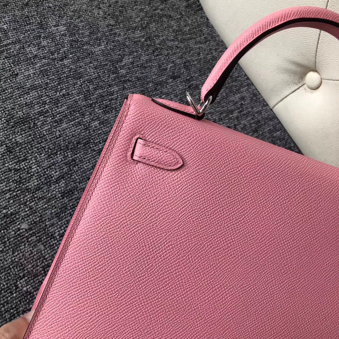Pretty Hermes Epsom Calf Kelly Bag25CM in 1Q Rose Confetti Silver Hardware