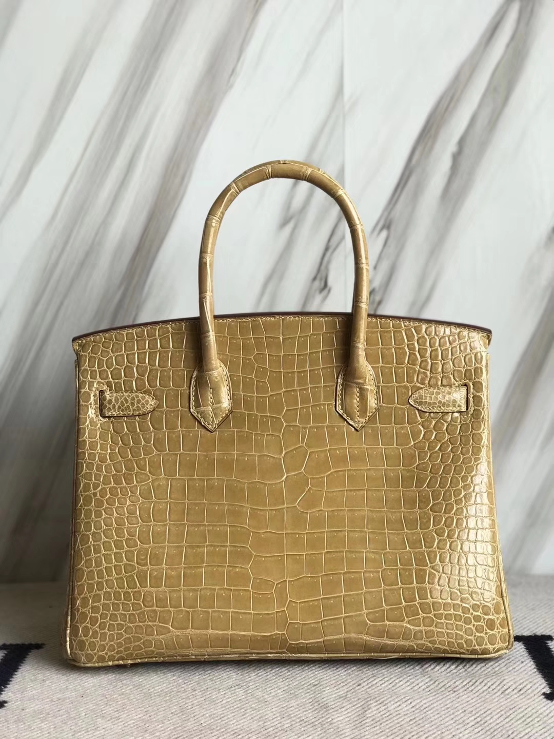 Noble Hermes 1C Poussiere Color Porosus Shiny Crocodile Birkin30CM Bag Gold Hardware