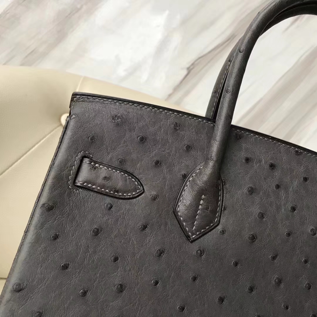 Discount Hermes Ostrich Leather Birkin Bag30CM in 8F Etain Grey Silver Hardware