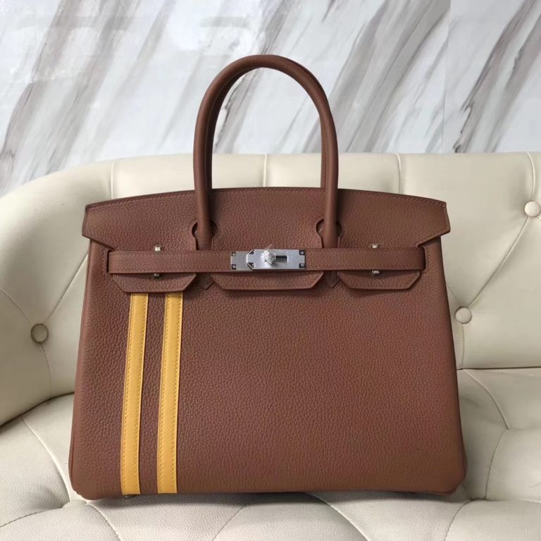 Hermes CK37 Gold Togo Leather & 9D Ambre Yellow Swift Leather Birkin 30CM Bag