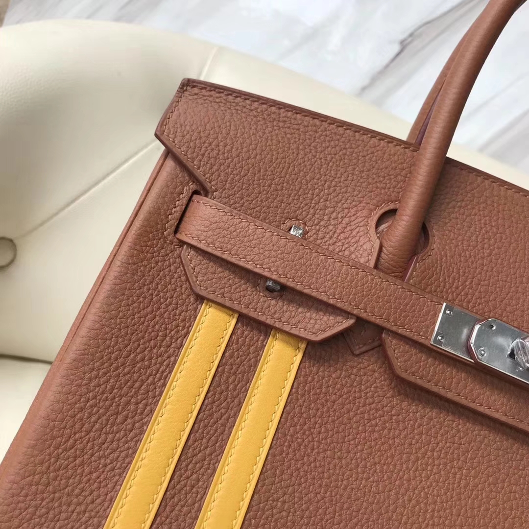 New Hermes CK37 Gold Togo Leather &#038; 9D Ambre Yellow Swift Leather Birkin30CM Bag
