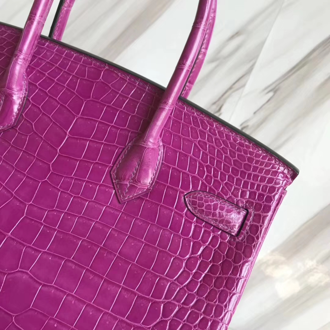 Pretty Hermes Porosus Shiny Crocodile Birkin Bag30CM in L3 Rose Purple Gold Hardware