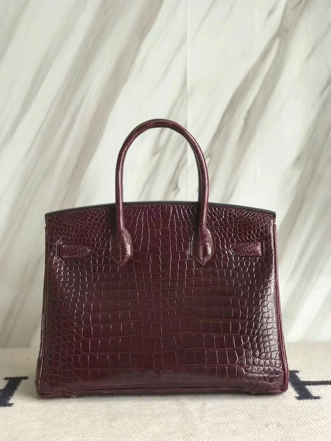 Luxury Hermes CK57 Bordeaux Red Porosus Shiny Crocodile Birkin Bag30CM Gold Hardware
