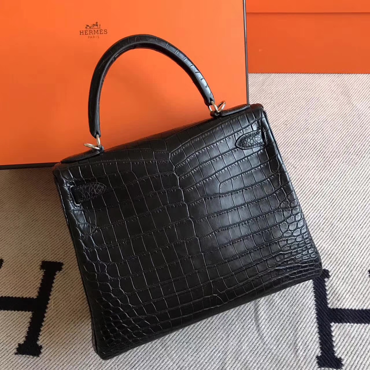 Discount Hermes CK89 Black Crocodile Matt Leather Kelly28cm Handbag