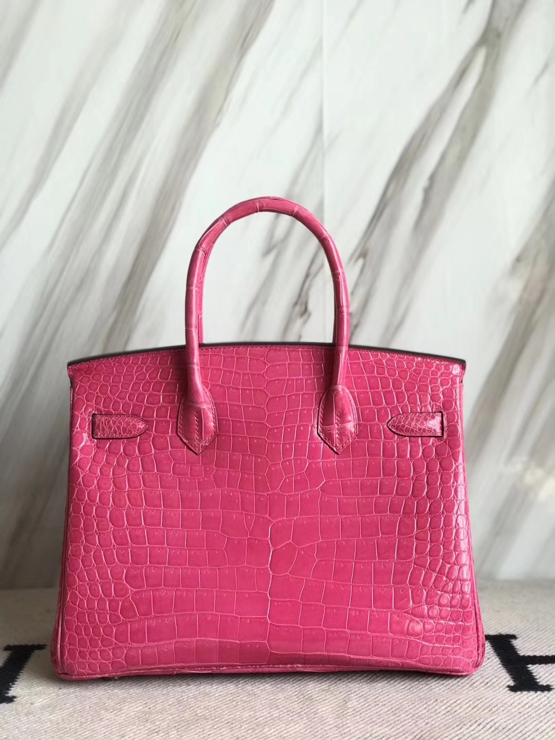 Beautiful Hermes Shiny Crocodile Leather Birkin30CM Bag in E5 Rose Tyrien Gold Hardware