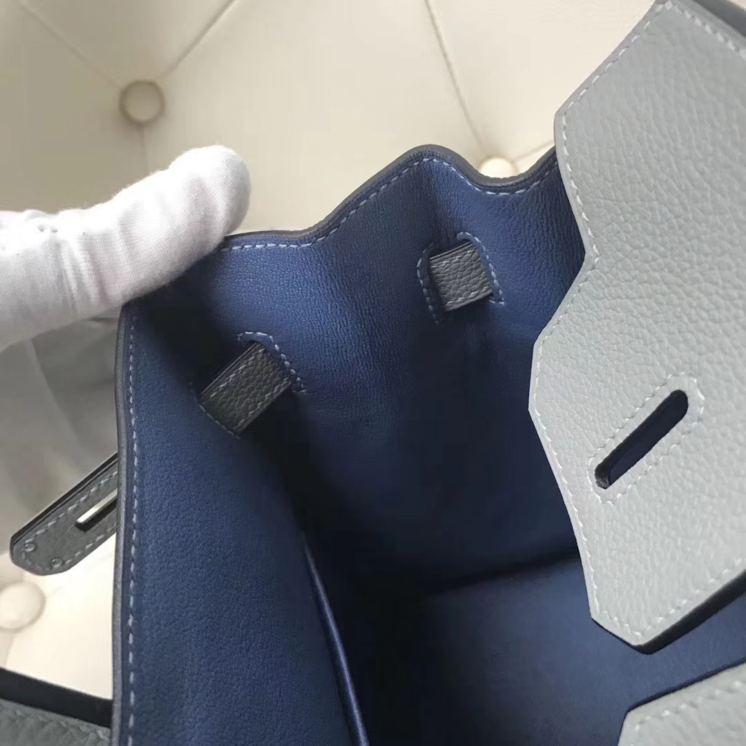 Discount Hermes 4Z Gris Mouette/R2 Agate Blue Togo Calf Birkin30CM Bag Silver Hardware