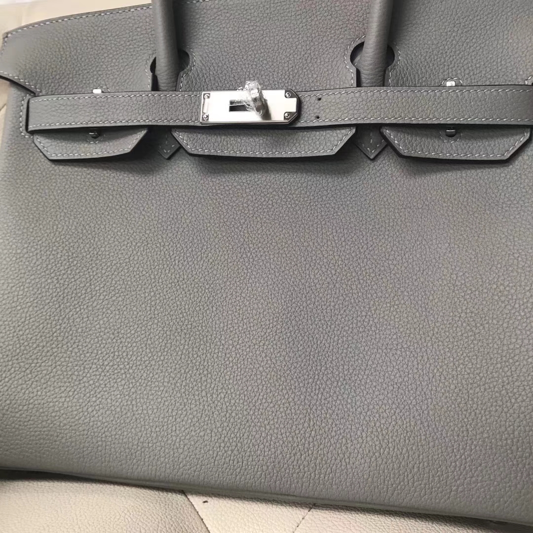 Discount Hermes 4Z Gris Mouette/R2 Agate Blue Togo Calf Birkin30CM Bag Silver Hardware