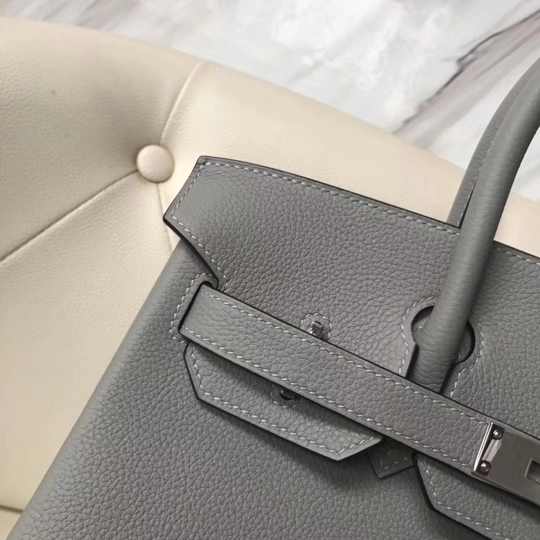 Discount Hermes 4Z Gris Mouette/R2 Agate Blue Togo Calf Birkin30CM Bag Silver Hardware