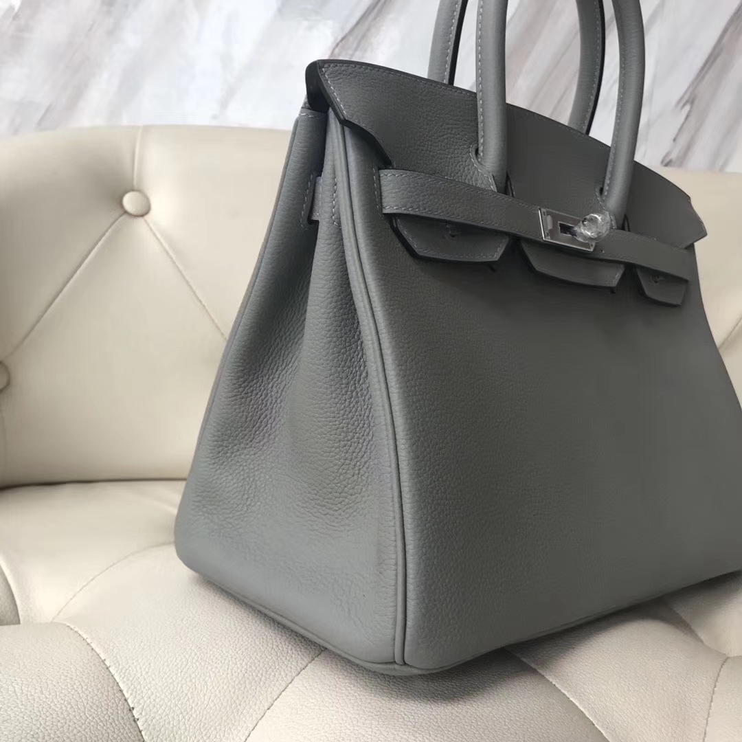 Discount Hermes 4Z Gris Mouette/R2 Agate Blue Togo Calf Birkin30CM Bag Silver Hardware