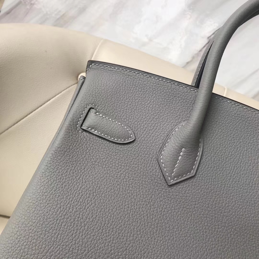 Discount Hermes 4Z Gris Mouette/R2 Agate Blue Togo Calf Birkin30CM Bag Silver Hardware