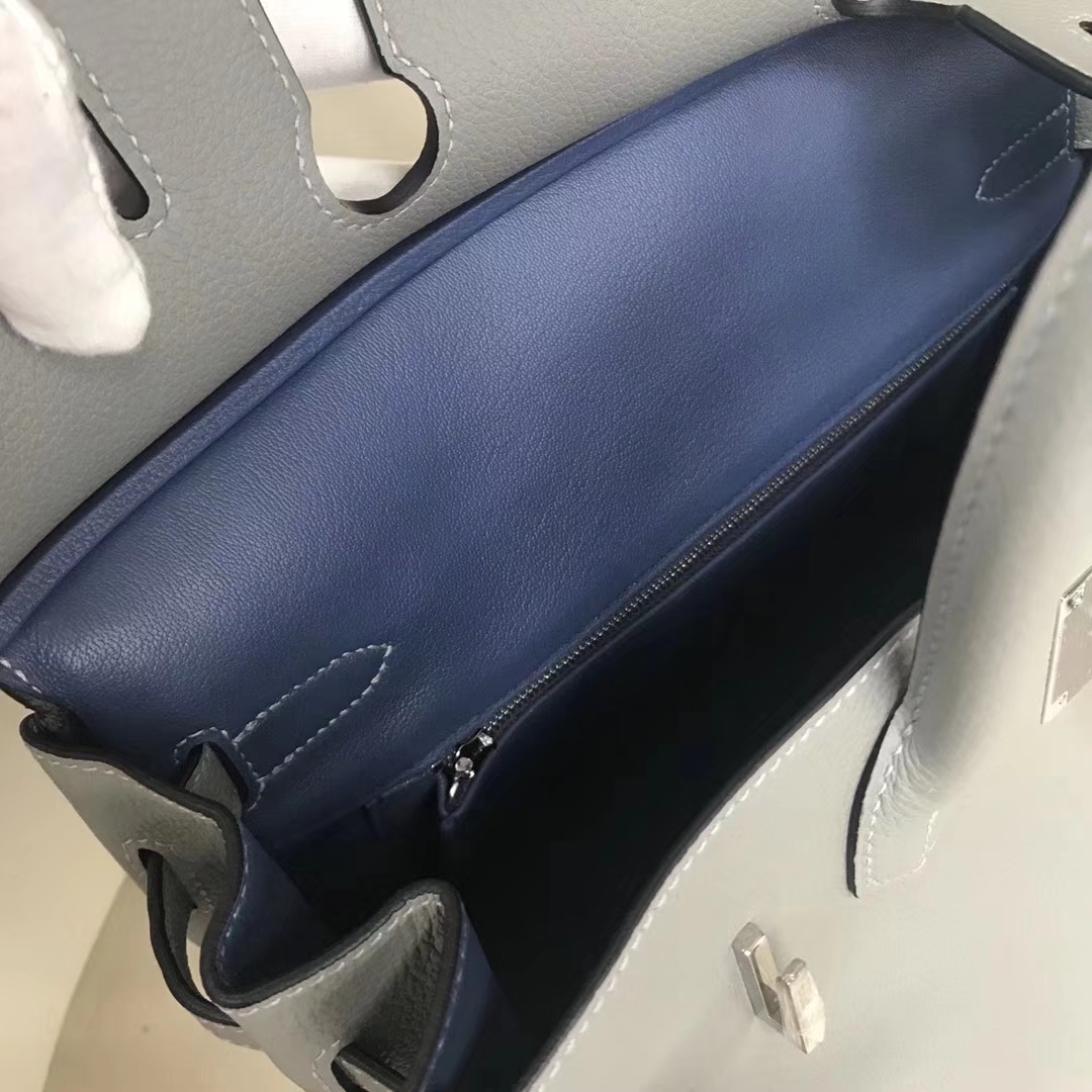 Discount Hermes 4Z Gris Mouette/R2 Agate Blue Togo Calf Birkin30CM Bag Silver Hardware