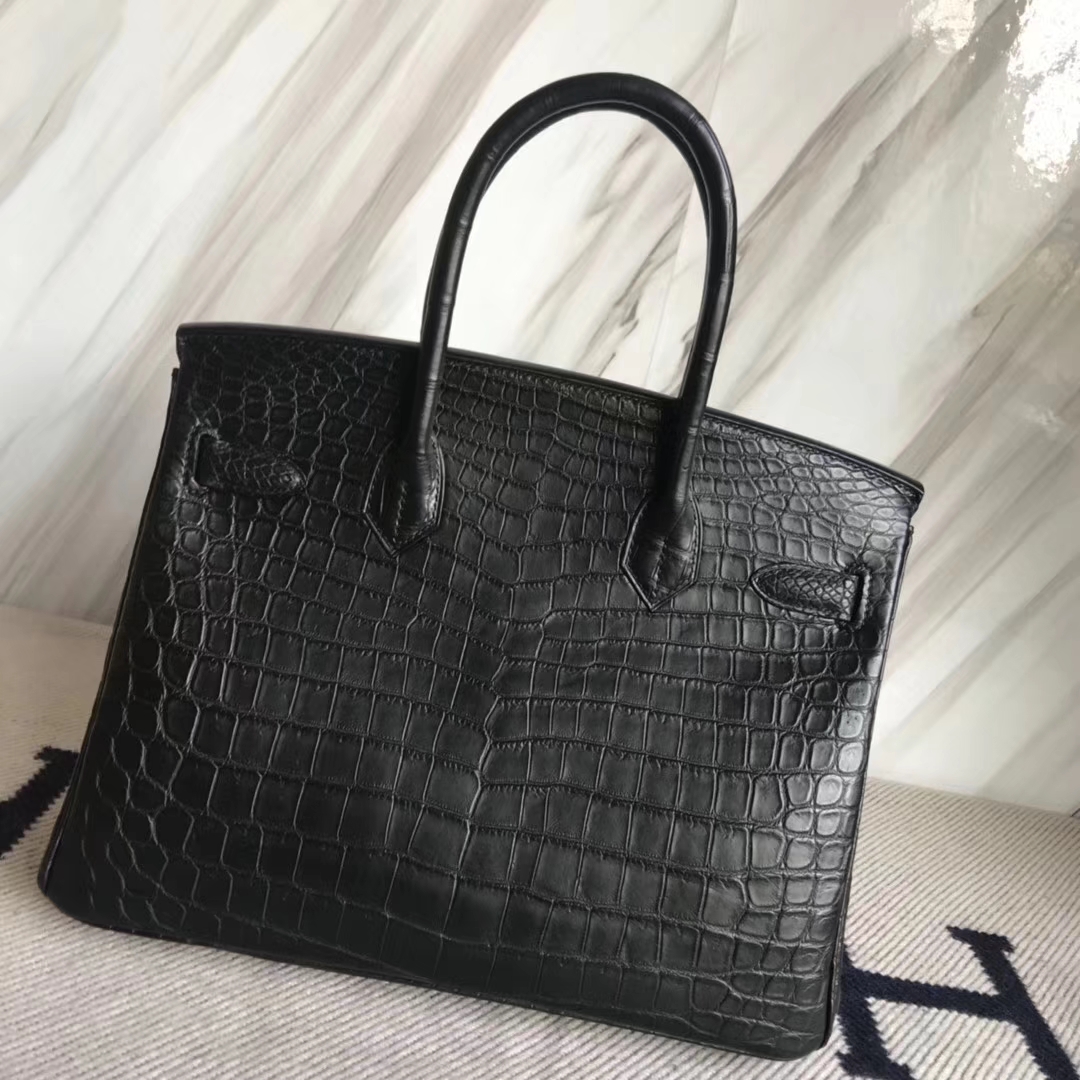 Discount Hermes Crocodile Matt Leather Birkin Bag30CM in CK89 Black Gold Hardware