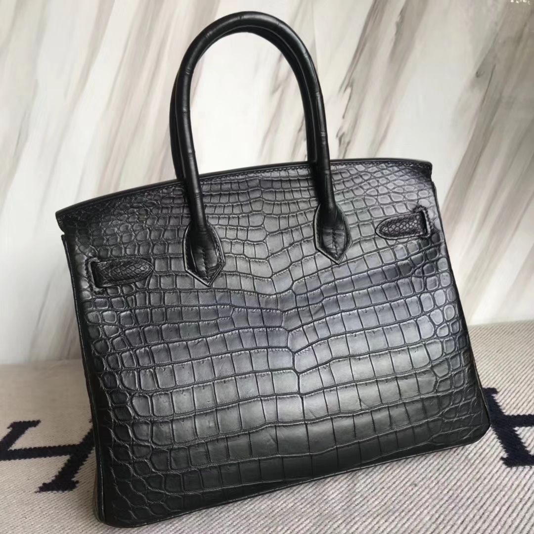 Discount Hermes Crocodile Matt Leather Birkin Bag30CM in CK89 Black Gold Hardware