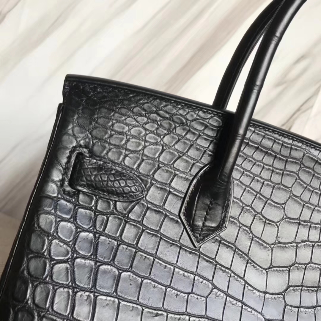Discount Hermes Crocodile Matt Leather Birkin Bag30CM in CK89 Black Gold Hardware